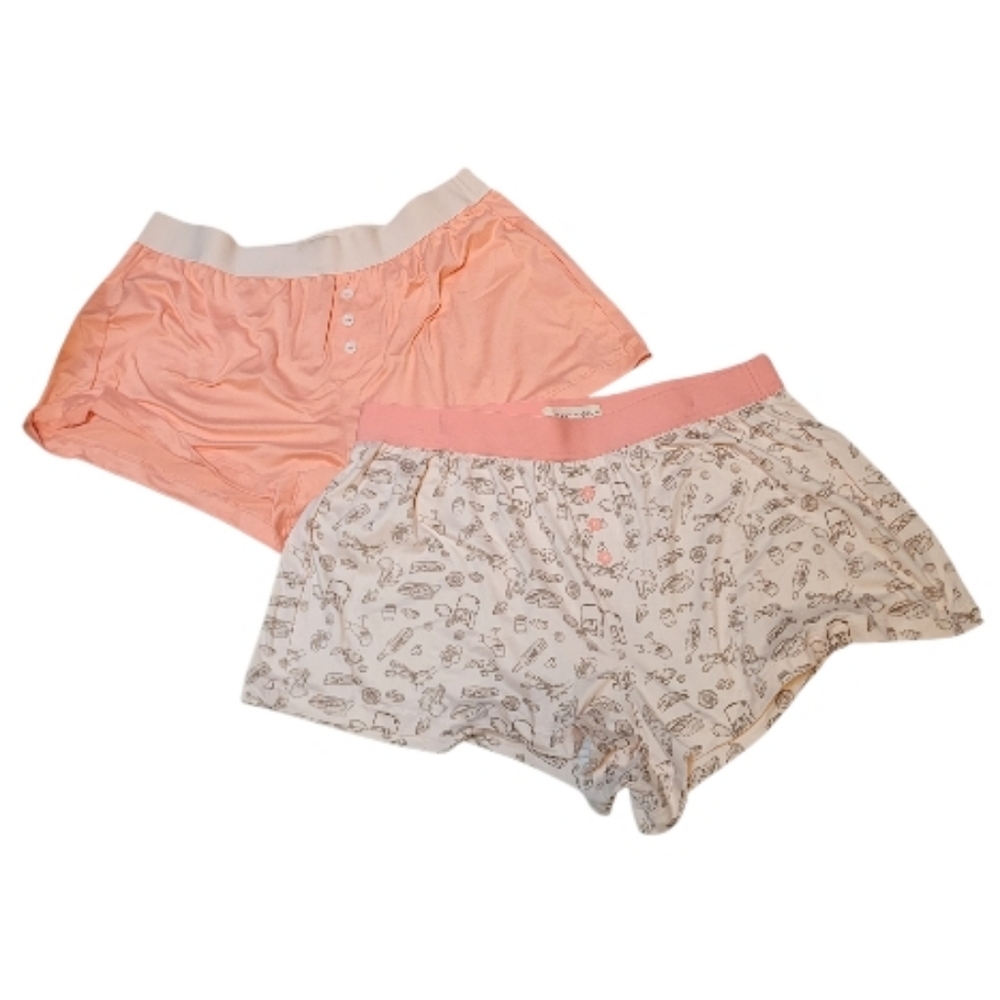 NWOT Happily Grey Set of 2 Women's Peach and White Printed Sleep Shorts